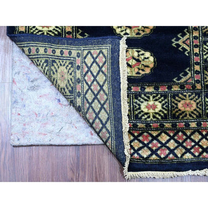 2'6"X16'10" Blue Mori Bokara Geometric Motif Wool Hand Knotted Runner Rug