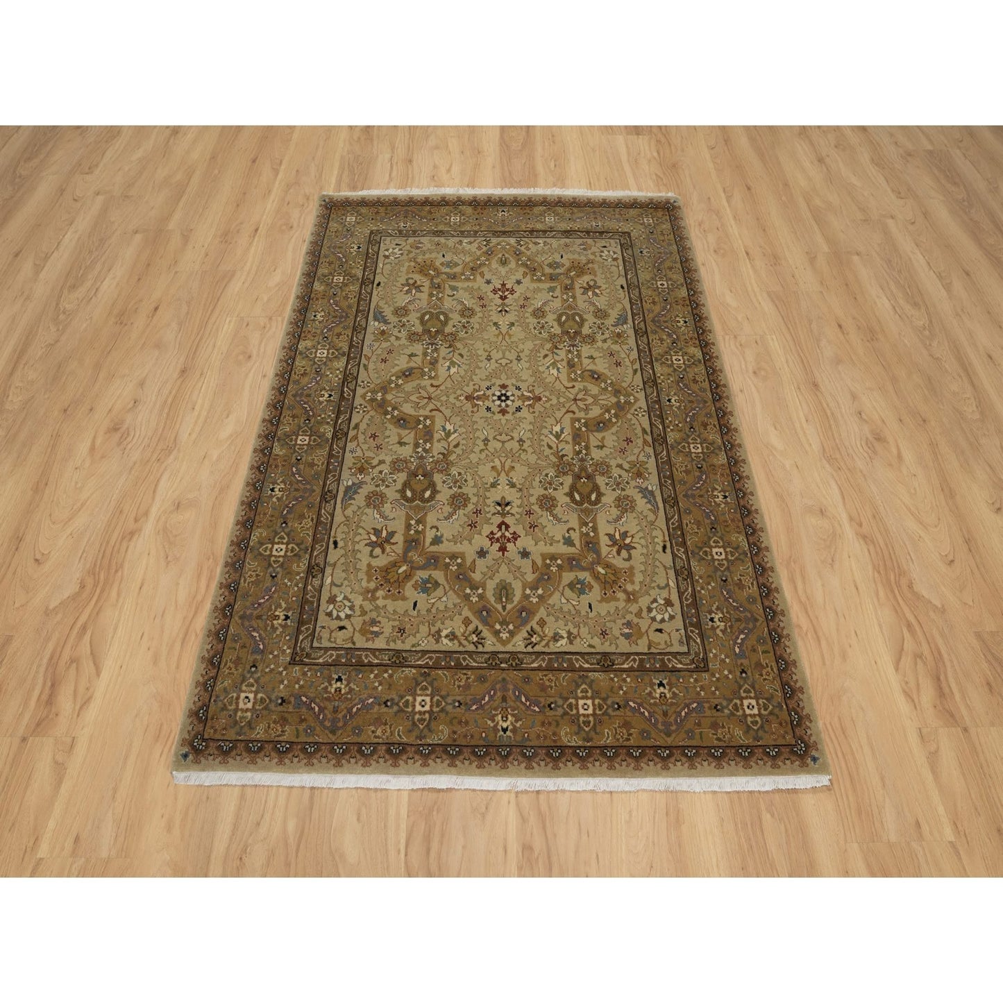 4'1"X6' Brown Tebraz Revival New Zealand Wool And Silk Hand Knotted Rug