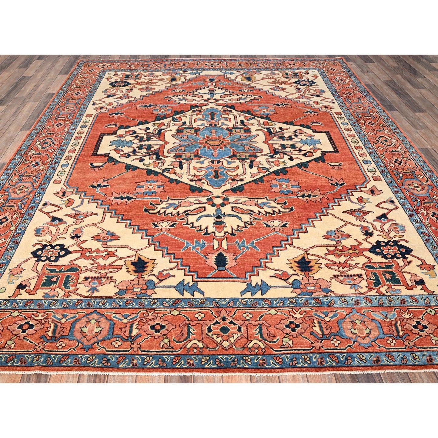 8'3"X9'10" Orange Peshawar With Serapi Heriz Design Wool Hand Knotted Rug