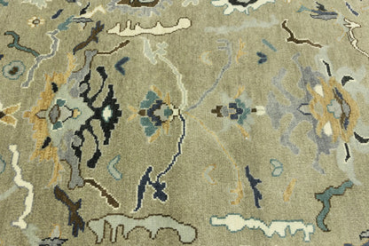 Khaki Floral Oushak Chobi Oriental Rug Handmade