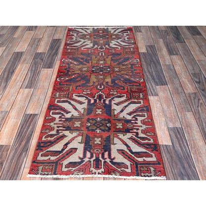 2'1"X5'4" Red Vintage Zoroastrian Heris Hand Knotted Pure Wool Runner Rug