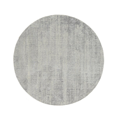 6'X6' Fine Jacquard Gray Hand Loomed Wool And Silk Round Rug