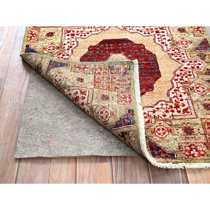 2'4"X24'7" Green Hand Knotted Mamluk Design Pure Wool Xl Runner Rug