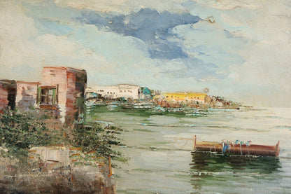 Alberto Corsini Napoli Harbor View Signed Original Oil Painting Italian Sea