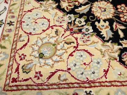 5X8 Indo-Nain Black Oriental Rug Floral Style Wool Carpet Home Decor