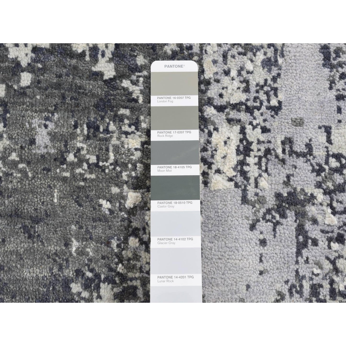 8'1"X8'1" Gray Abstract Design Wool And Pure Silk Hand Knotted Round Rug