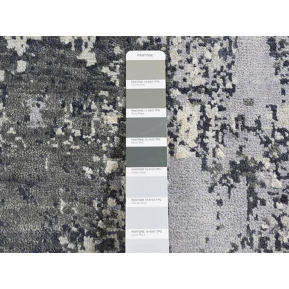 8'1"X8'1" Gray Abstract Design Wool And Pure Silk Hand Knotted Round Rug