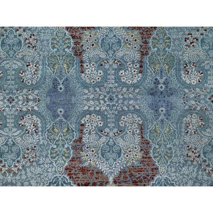 8'1"X10'1" Cerulean Blue Jewelry Design Wool And Silk Hand Knotted Rug