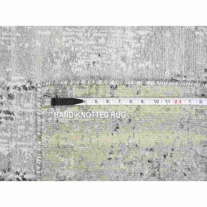 2'6"X10'1" Gray Modern Hand Spun Natural Wool Hand Knotted Runner Rug