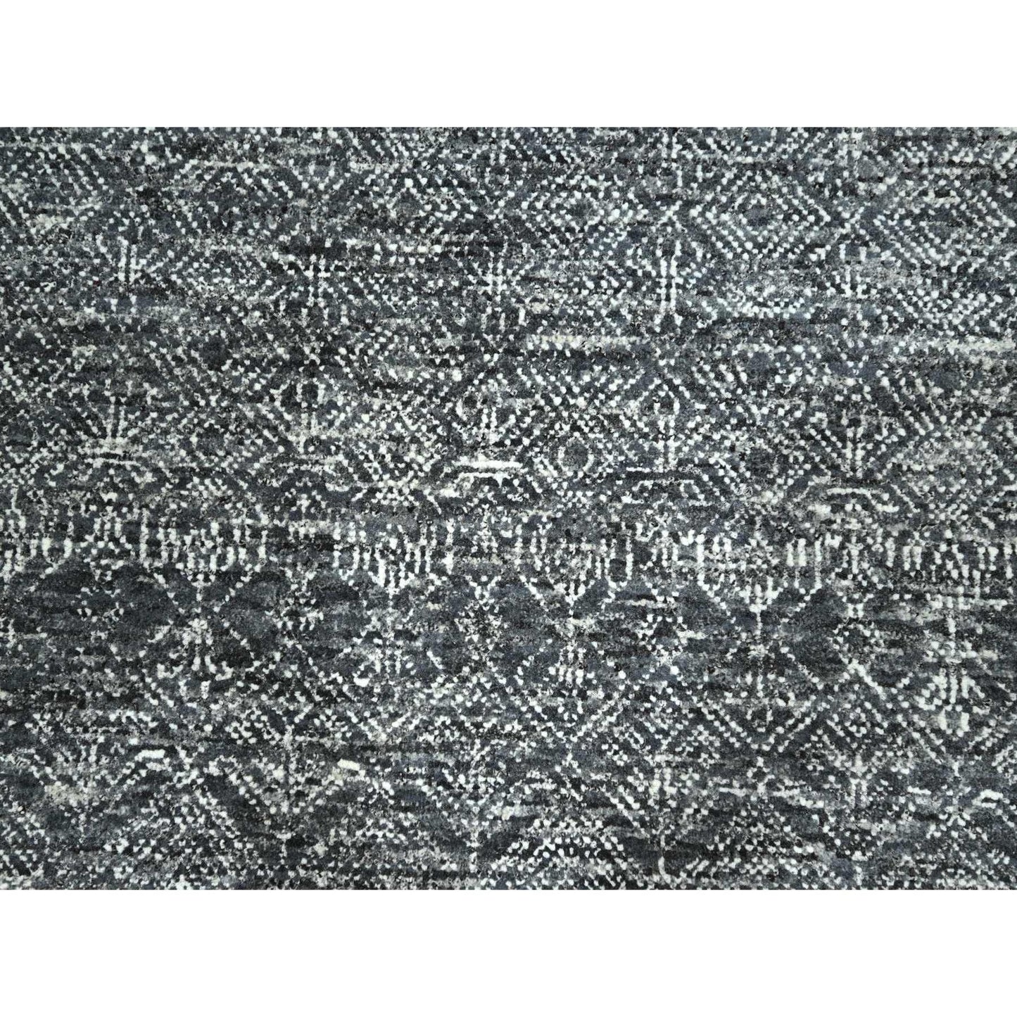 Rug 9'2"x12'1" Gray Geometric Garden Pattern Agra Hand Knotted Pure Wool
