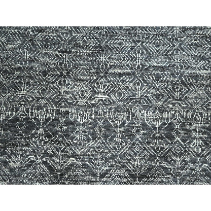 Rug 9'2"x12'1" Gray Geometric Garden Pattern Agra Hand Knotted Pure Wool