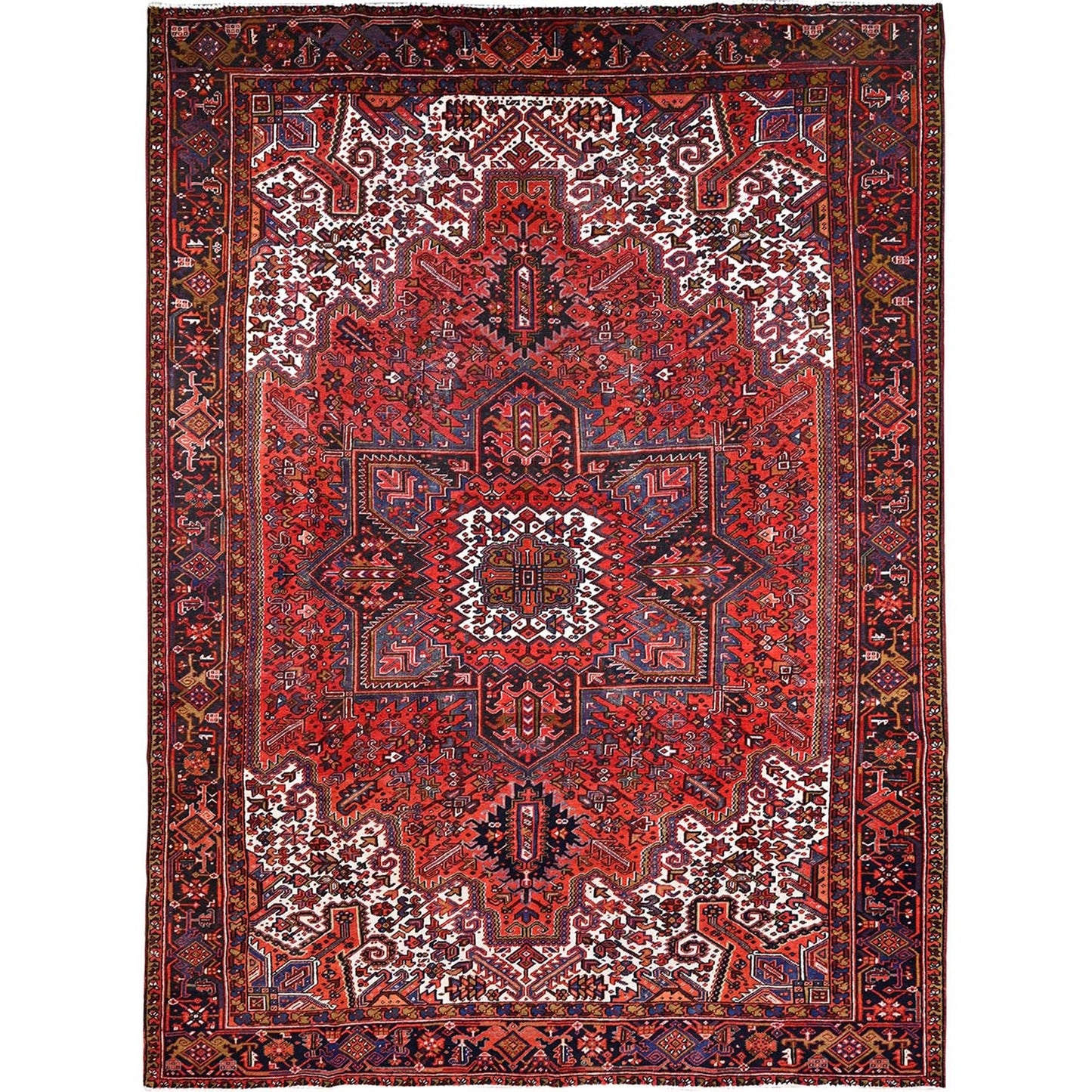 10'X13'2" Red Pure Wool Hand Knotted Semi Antique Zoroastrian Heris Rug