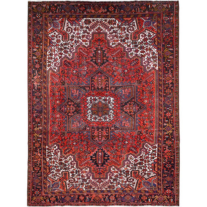 10'X13'2" Red Pure Wool Hand Knotted Semi Antique Zoroastrian Heris Rug