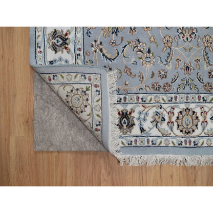 4'3"X6'4" Light Blue Wool And Silk Nain Flower Design Hand Knotted Rug