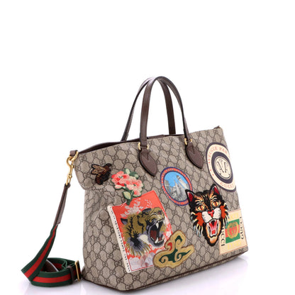 Gucci Courrier Convertible Soft Open Tote Gg Coated Canvas With Applique Large