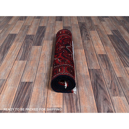 2'4'X5'2" Red Afghan Khamyab Tribal Design Hand Knotted All Wool Runner Rug