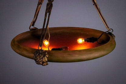 Schneider Signed Chandelier Gilt Bronze Art Glass French Art Deco Excellent