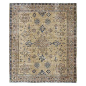 Rug 8'x9'1" Brown Overdyed Kazak Geometric Hand Knotted All Wool Squarish