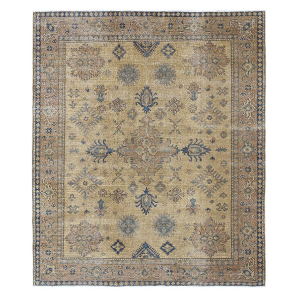 Rug 8'x9'1" Brown Overdyed Kazak Geometric Hand Knotted All Wool Squarish