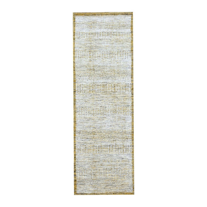 2'7"X8'2" White & Gold Hand Knotted Oxidized Grass Design Wool Runner Rug