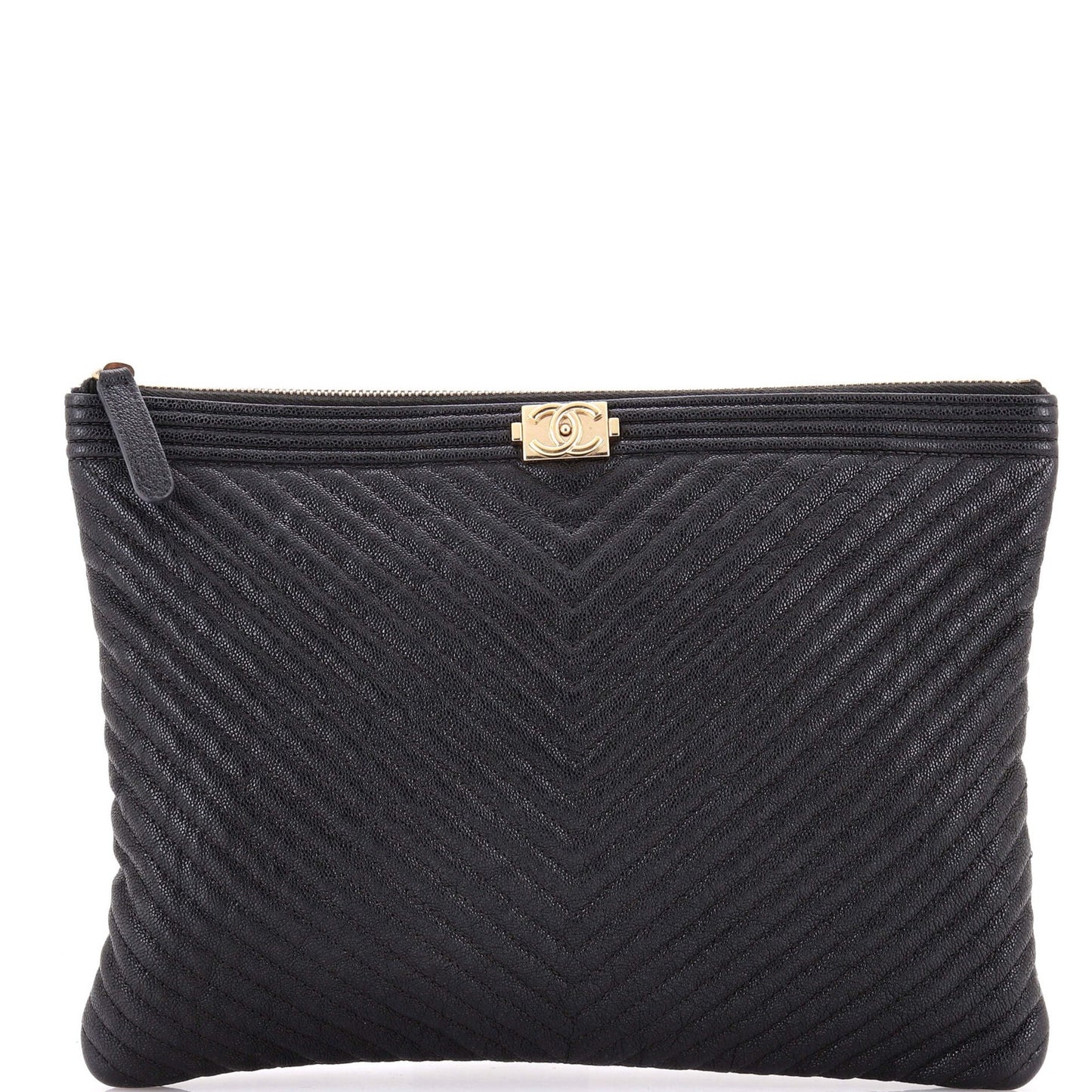 Chanel Boy O Case Clutch Chevron Caviar Medium