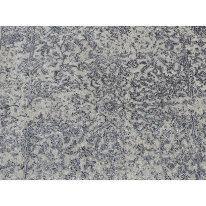 2'5"X8'2" Gray Erased Design Hand Loomed Wool And Silk Runner Rug