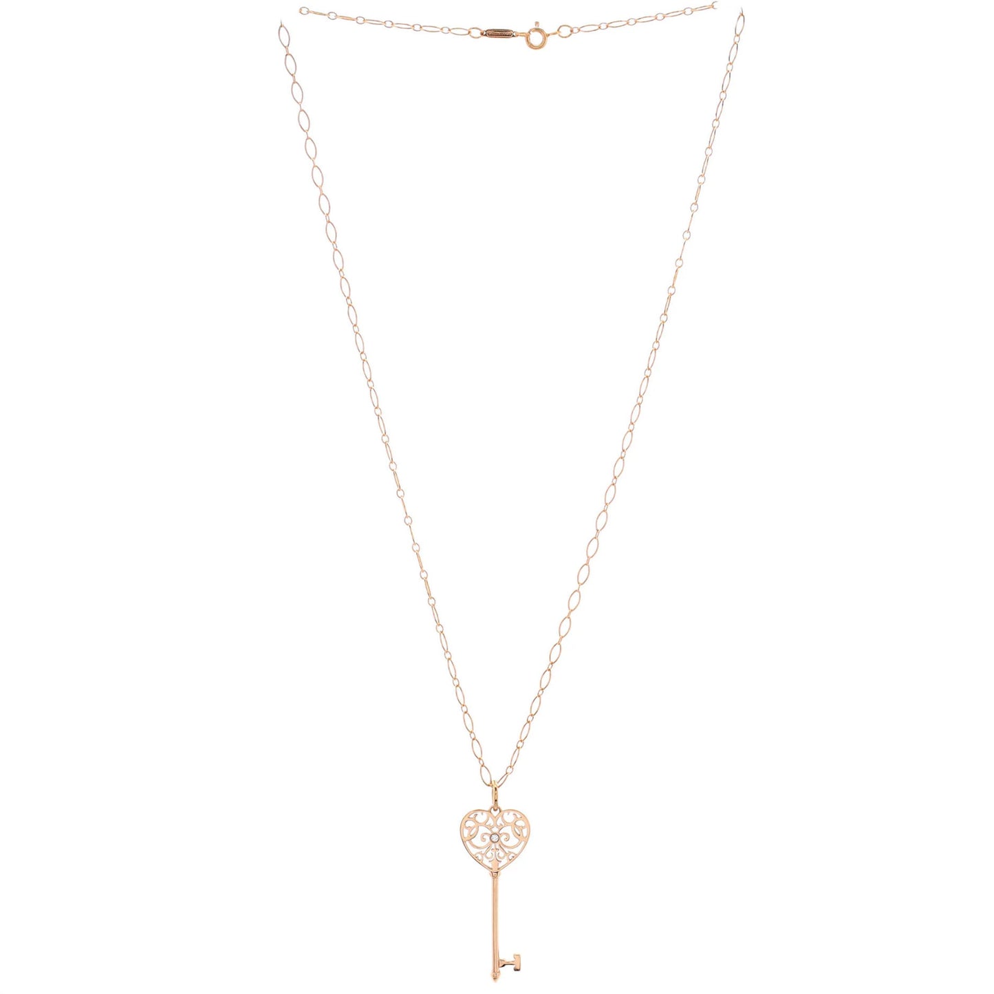 Tiffany & Co. Enchant Heart Key Pendant Necklace 18K Rose Gold With Diamond