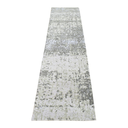 2'6"X10'4" Gray Modern Abstract Design Hand Knotted Pure Wool Runner Rug