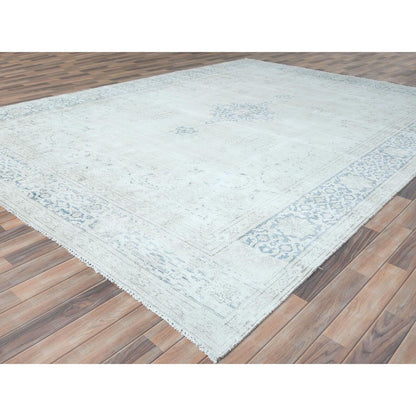 9'6"X12'9" Ivory Hand Knotted Wool Shabby Chic Distressed Old Farsian Rug