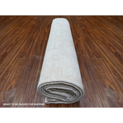 9'8"X13'1" Shoreline Gray Hand Knotted Soft Wool White Wash Peshawar Rug