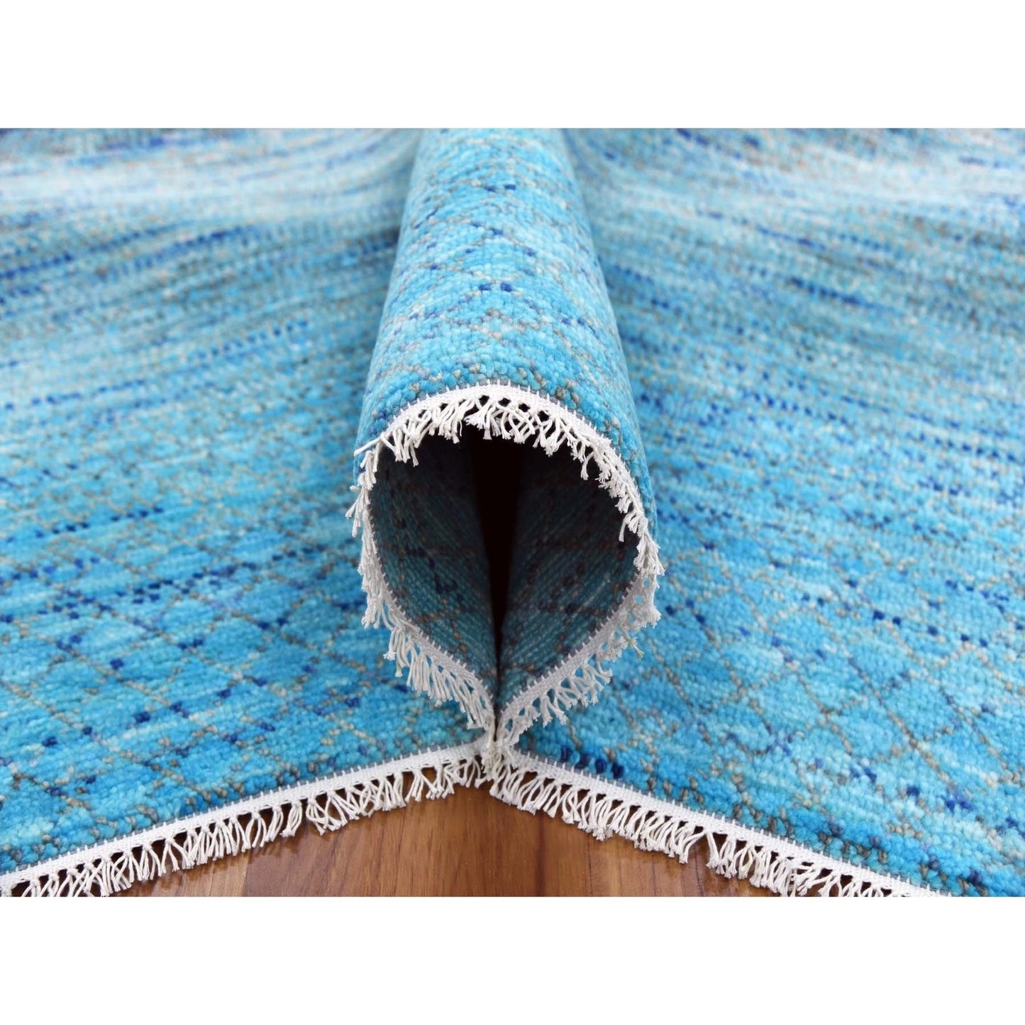 8'X9'10" Blue Pure Wool Hand Knotted Modern Chiaroscuro Collection Rug