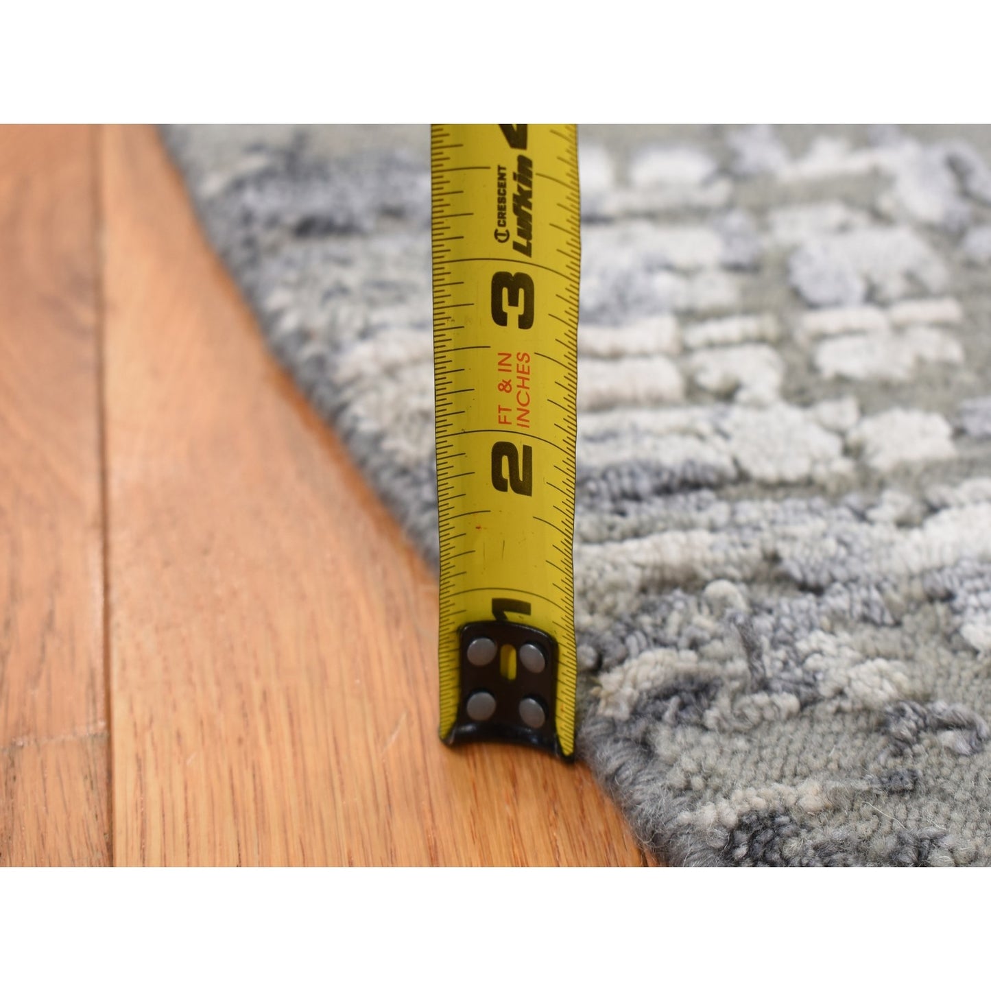 8'2"X8'2" Gray Wool And Silk Abstract Design Hand Knotted Round Rug