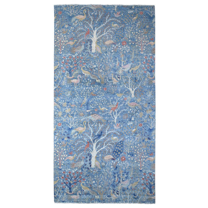 8'1"X16'2" Sea Blue Afghan Peshawar Hand Knotted Gallery Size Runner Rug
