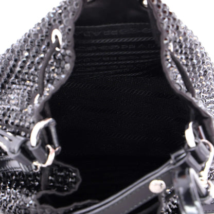 Prada Drawstring Bucket Bag Crystal Embellished Satin Small