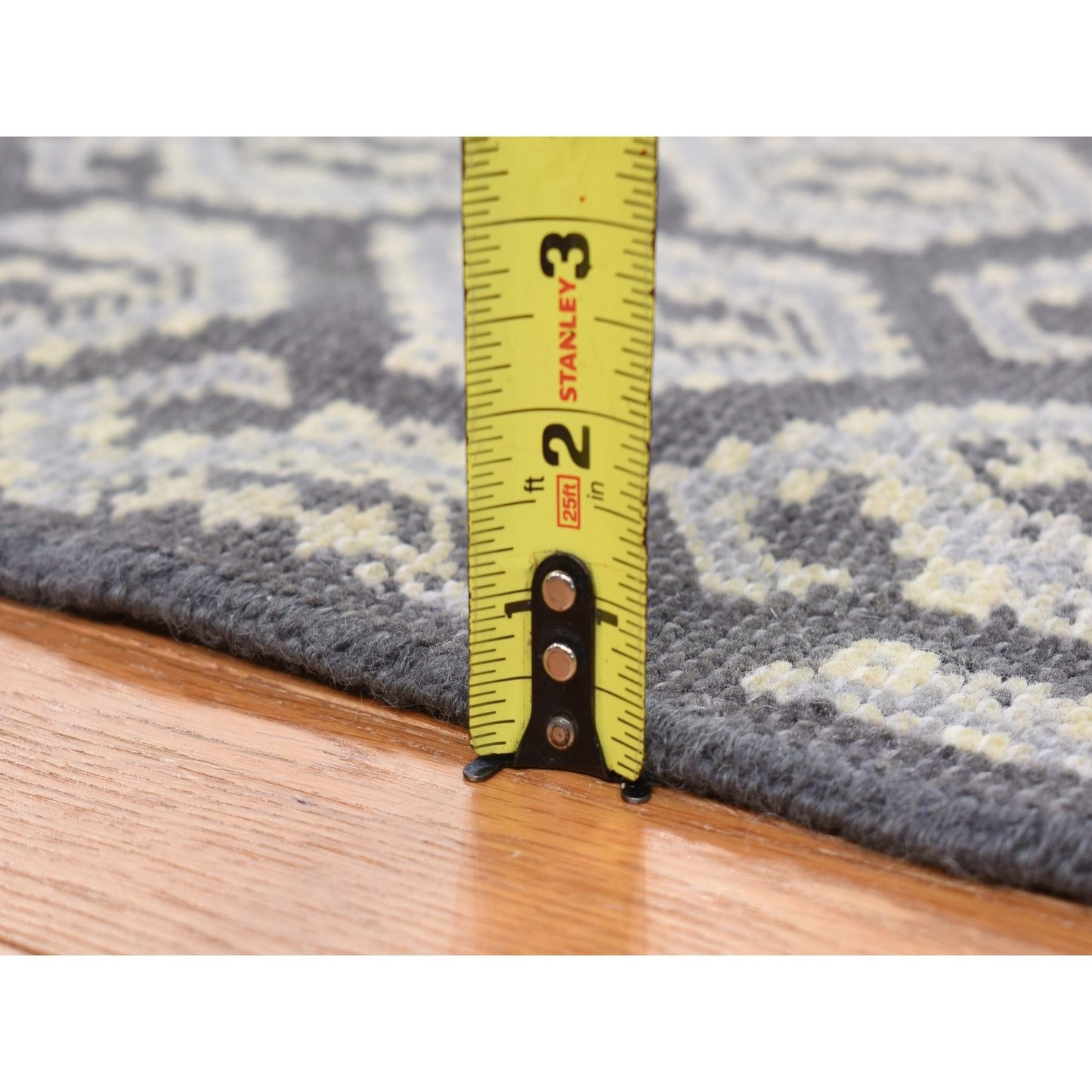 2'X3' Davy Gray Turkish Knot Oushak Design Hand Knotted Pure Wool Rug