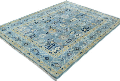 Blue Kazak Oushak Handmade Rug 4X5 Ft Floral