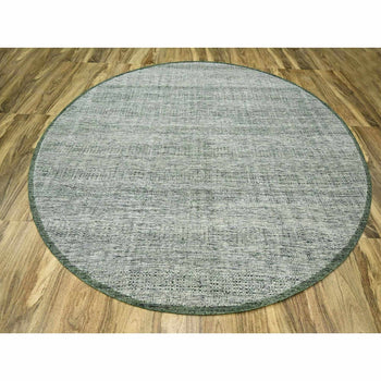 10'X10' Green Wool Round Rug Hand Knotted Oxidized Grass Design Oriental