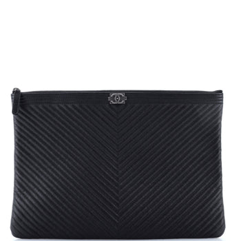 Chanel Boy O Case Clutch Chevron Lambskin Large