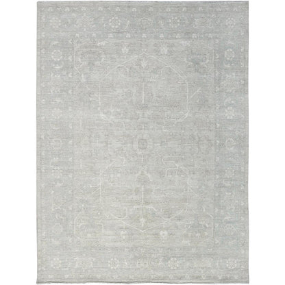 9'X11'10" Oyster White Washed Out Peshawar Hand Knotted 100% Wool Rug