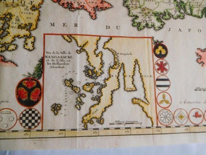 1715 Reland Map Of Japan 66 Provinces Nagasaki Port Coat Of Arms Handcolored