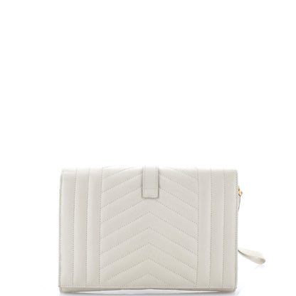 Saint Laurent Classic Monogram Envelope Wristlet Clutch Mixed Matelasse Leather