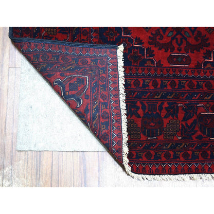 5'6"X7'8" Deep Red Hand Knotted Afghan Khamyab Soft Wool Rug