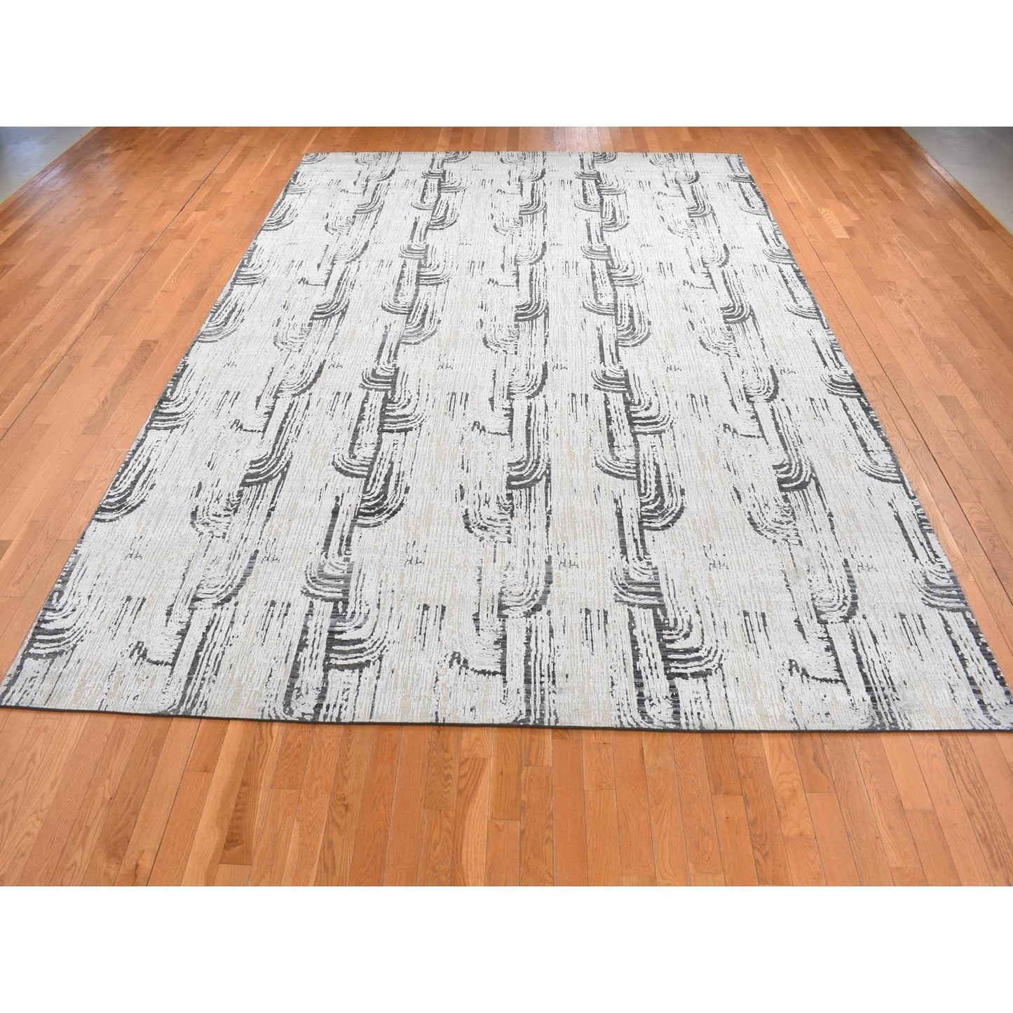 10'X14'5" Gray The Cane Design Silk With Wool Hand Knotted Rug