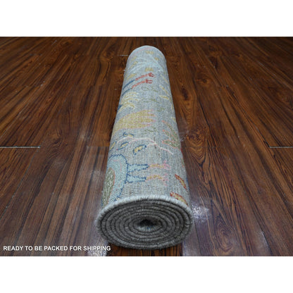 2'7"X10' Gray Peshawar Birds Of Paradise Wool Hand Knotted Runner Rug