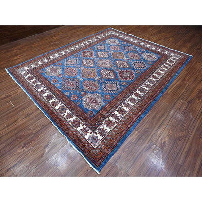 8'X10' Atlantic Blue Super Kazak Tribal Medallions Wool Hand Knotted Rug
