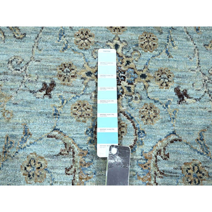 8'X8' Sky Blue Shah Abbas Flower Design Pure Wool Hand Knotted Square Rug