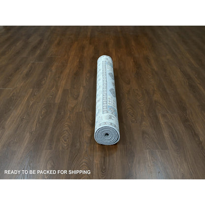 6'2"X9'1" Gray Zoroastrian Village Inspired Pure Wool Hand Knotted Rug