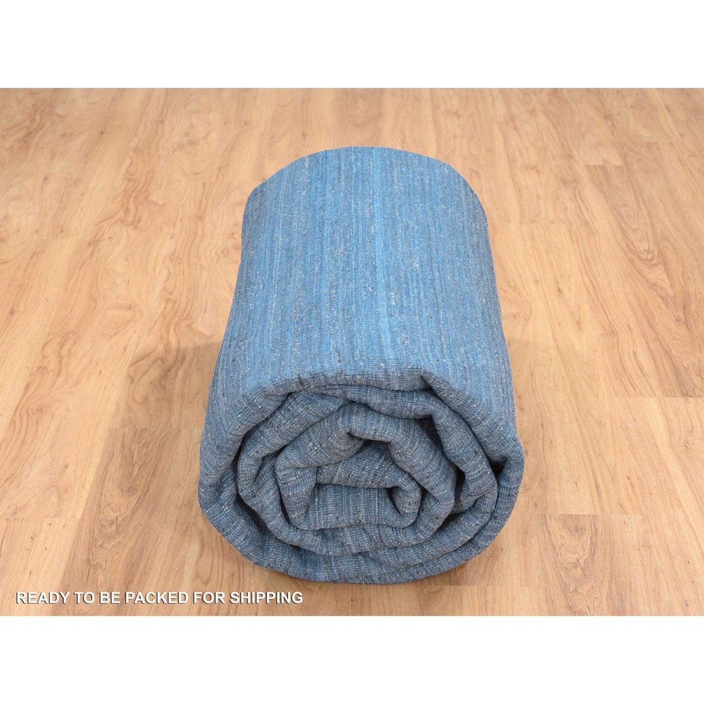 9'X11'10" Denim Blue Modern Design Soft And Plush Wool Hand Loomed Rug