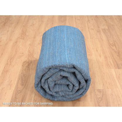 9'X11'10" Denim Blue Modern Design Soft And Plush Wool Hand Loomed Rug