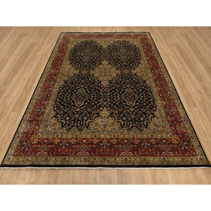8'X9'10" Black Hand Knotted Kishoon Revival 300 Kpsi Rug New Zealand Wool